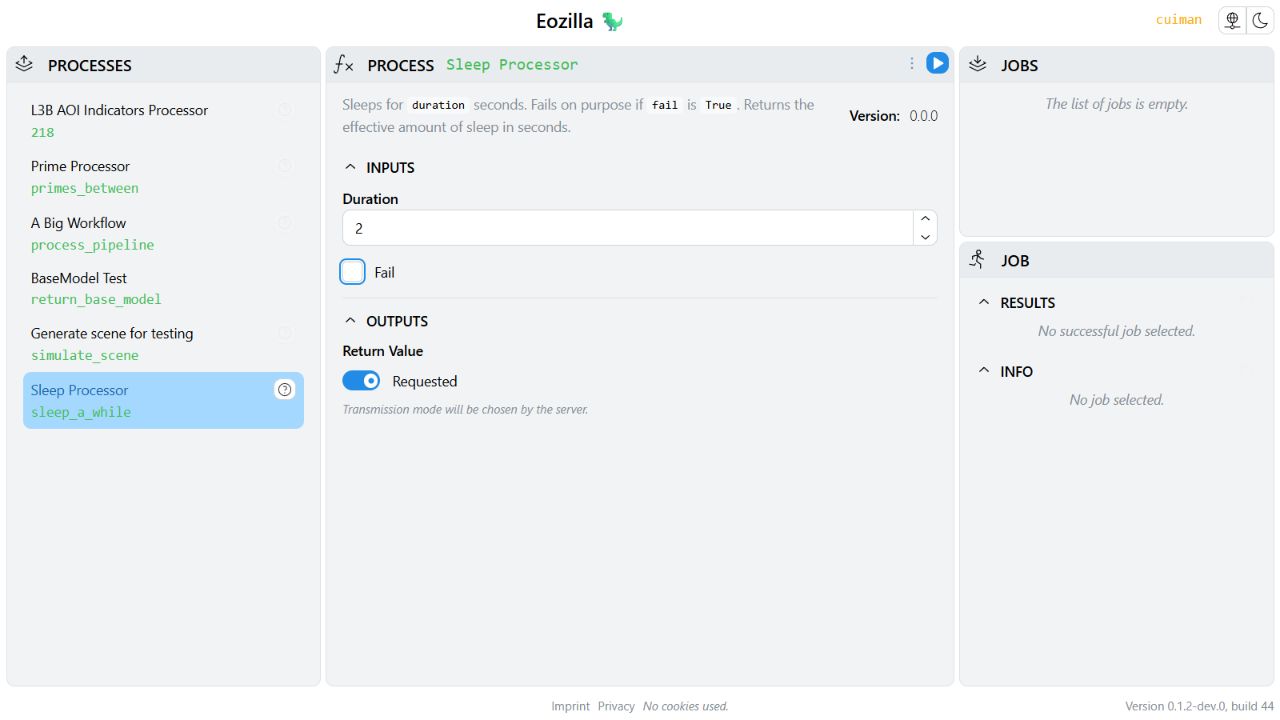 Sleep Processor inputs in the Eozilla App connected to the local test service